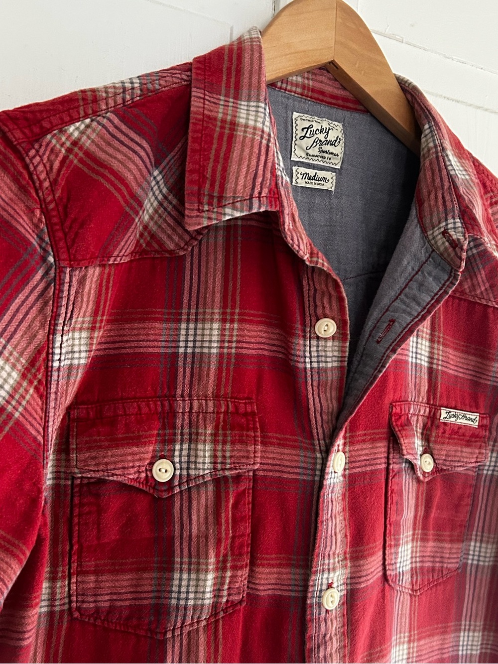 Lucky Brand Men’s Size M Short Sleeve Vintage Western Button Down Plaid Shirt - Picture 4 of 13
